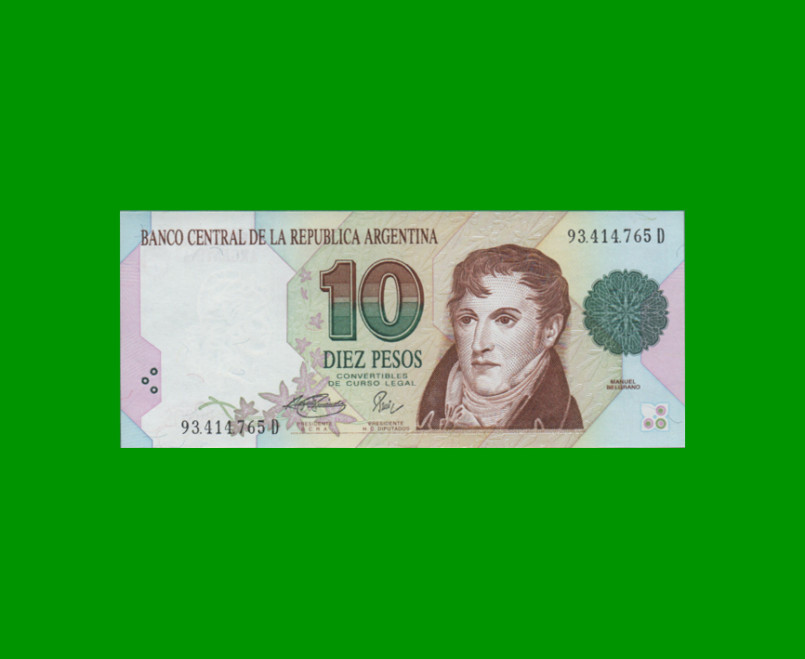 PESOS CONVERTIBLES 1er DISEÑO $10,00, BOT 3046, AÑO 1996, ESTADO SIN CIRCULAR.-