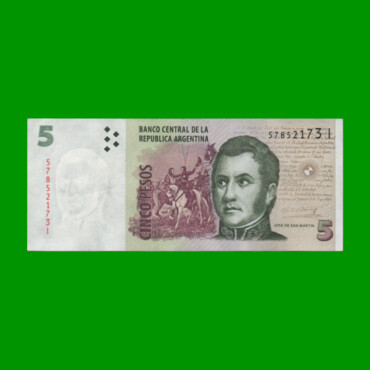 PESOS CONVERTIBLES 2do DISEÑO $5,00, BOT 3335, AÑO 2014, ESTADO EXCELENTE.-