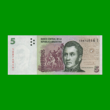 PESOS CONVERTIBLES 2do DISEÑO $5,00, BOT 3335, AÑO 2014, ESTADO EXCELENTE+.-