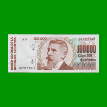 BILLETE DE AUSTRALES, 100.000 AUSTRALES, BOT 2892, AÑO 1991, ESTADO EXCELENTE.-