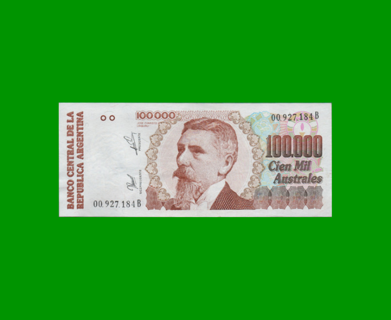 BILLETE DE AUSTRALES, 100.000 AUSTRALES, BOT 2892, AÑO 1991, ESTADO EXCELENTE.-