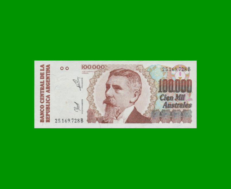 BILLETE DE AUSTRALES, 100.000 AUSTRALES, BOT 2893, AÑO 1991, ESTADO SIN CIRCULAR.-