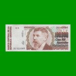 BILLETE DE AUSTRALES, 100.000 AUSTRALES, BOT 2895, AÑO 1991, ESTADO EXCELENTE.-