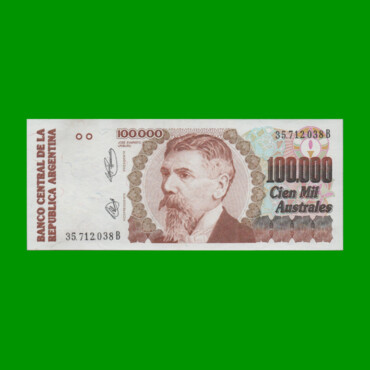 BILLETE DE AUSTRALES, 100.000 AUSTRALES, BOT 2895, AÑO 1991, ESTADO EXCELENTE.-