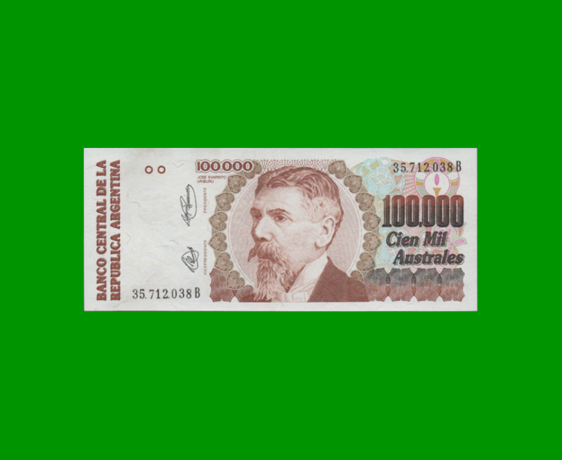 BILLETE DE AUSTRALES, 100.000 AUSTRALES, BOT 2895, AÑO 1991, ESTADO EXCELENTE.-