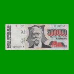 BILLETE DE AUSTRALES, 500.000 AUSTRALES, BOT 2900, AÑO 1991, ESTADO MUY BUENO+ .-