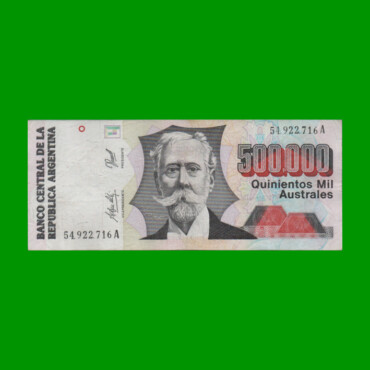 BILLETE DE AUSTRALES, 500.000 AUSTRALES, BOT 2900, AÑO 1991, ESTADO MUY BUENO+ .-