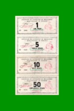 SERIE COMPLETA DE BONOS MUNICIPALIDAD DE MIRAMAR DE ANSENUZA (4) BILLETES, 1, 5, 10 Y 50 PESOS, AÑO EMISION 10/08/1995, ESTADO EXCELENTE+ .-