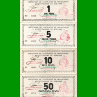 SERIE COMPLETA DE BONOS MUNICIPALIDAD DE MIRAMAR DE ANSENUZA (4) BILLETES, 1, 5, 10 Y 50 PESOS, AÑO EMISION 10/08/1995, ESTADO EXCELENTE+ .-
