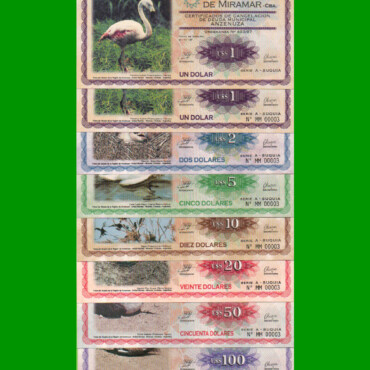 SERIE COMPLETA DE BONOS MUNICIPALIDAD DE MIRAMAR DE ANSENUZA (8) BILLETES, MISMO NRO DE SERIE, AÑO 1997, ESTADO SIN CIRCULAR.-