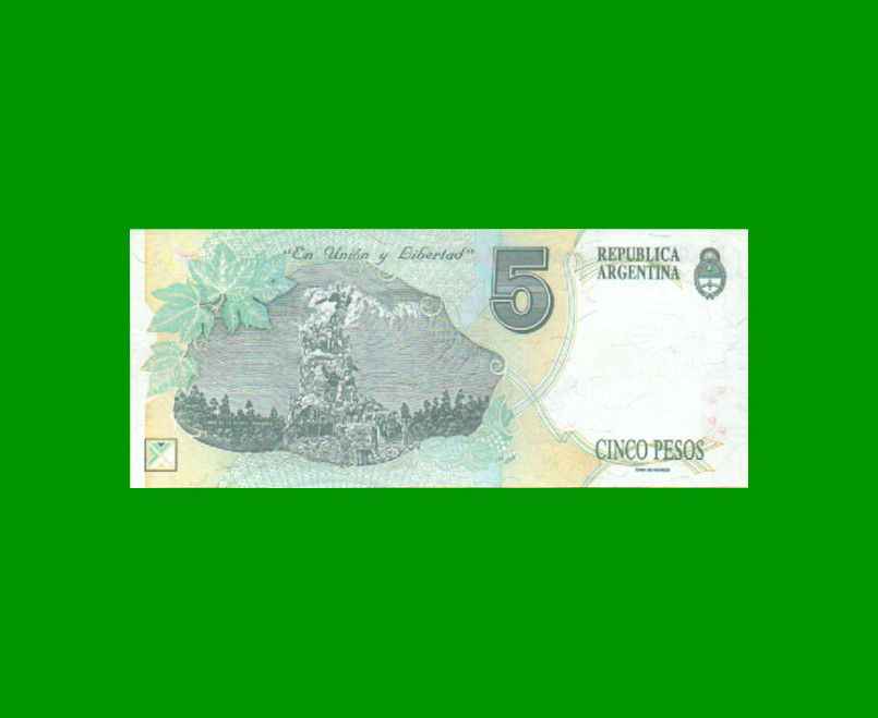 REPOSICION BILLETE CONVERTIBLE PRIMER DISEÑO $ 5,00, BOT 3026, ESTADO SIN CIRCULAR .- - Imagen 2