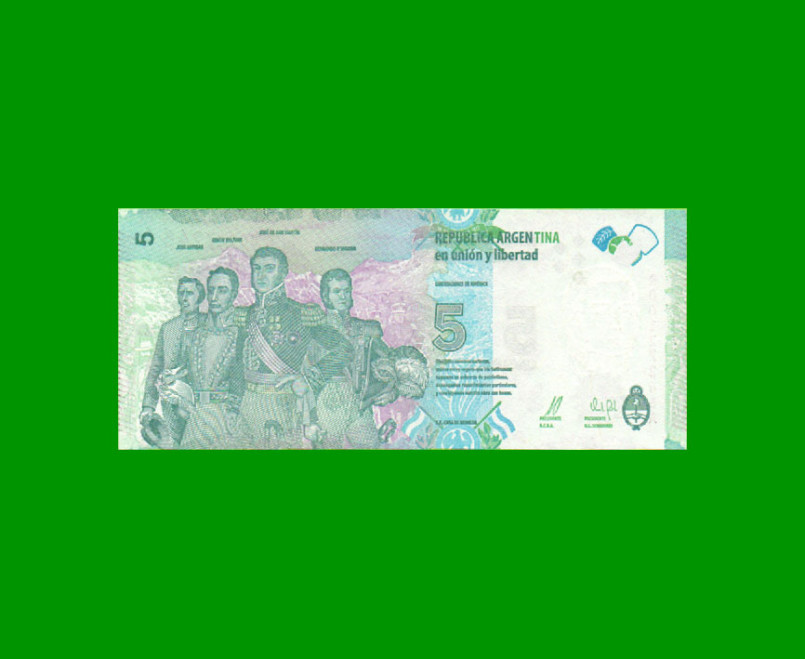 REPOSICION BILLETE CONVERTIBLE TERCER DISEÑO $ 5,00, BOT 3904, ESTADO SIN CIRCULAR.- - Imagen 2