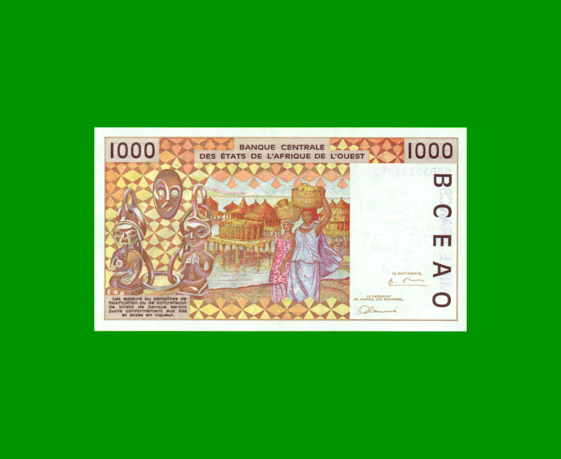 BILLETE DE AFRICA DEL OESTE - SENEGAL 1.000 FRANCOS, PICK 711K, ESTADO SIN CIRCULAR.- - Imagen 2