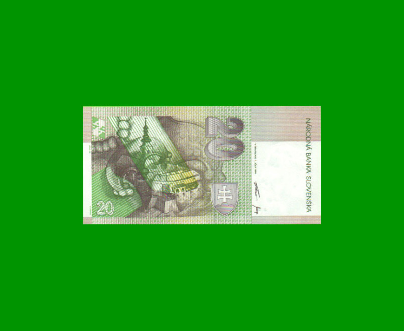 BILLETE DE ESLOVAQUIA 20 KORUN, PICK 20d, AÑO 1999, ESTADO SIN CIRCULAR.- - Imagen 2