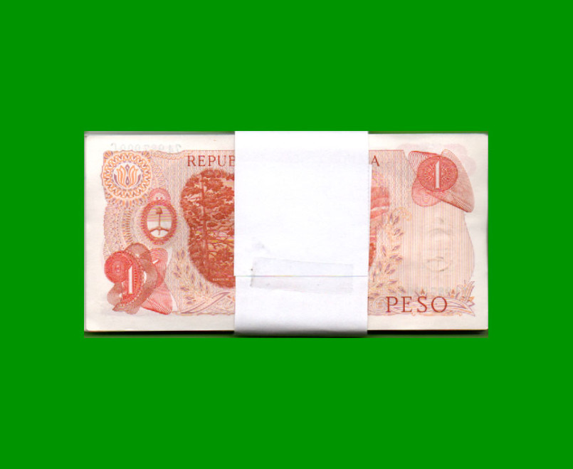 FAJO DE BILLETES PESOS LEY 18.188 $1,00, BOT 2309, PICK 287, AÑO 1972, ESTADO SIN CIRCULAR.- - Imagen 2