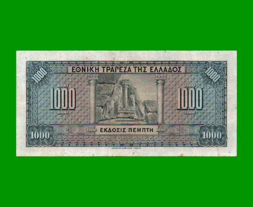 BILLETE DE GRECIA 1.000 DRACMAS, PICK 100d, AÑO 1926, ESTADO MUY BUENO+ .- - Imagen 2