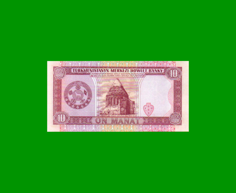 BILLETE DE TURKMENISTAN 10 MANAT, PICK 3, AÑO 1993, ESTADO SIN CIRCULAR.- - Imagen 2