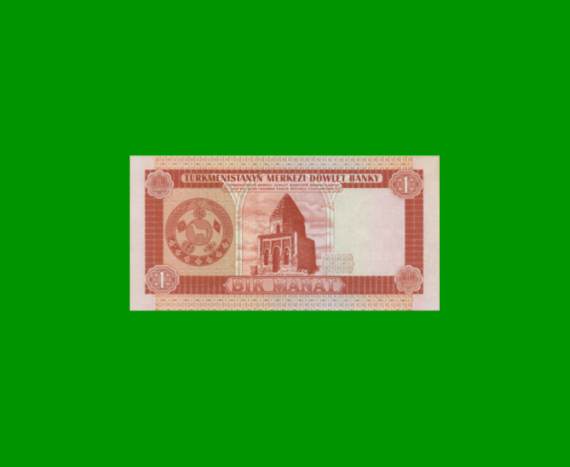 BILLETE DE TURKMENISTAN 1 MANAT, PICK 1, AÑO 1993, ESTADO SIN CIRCULAR.- - Imagen 2