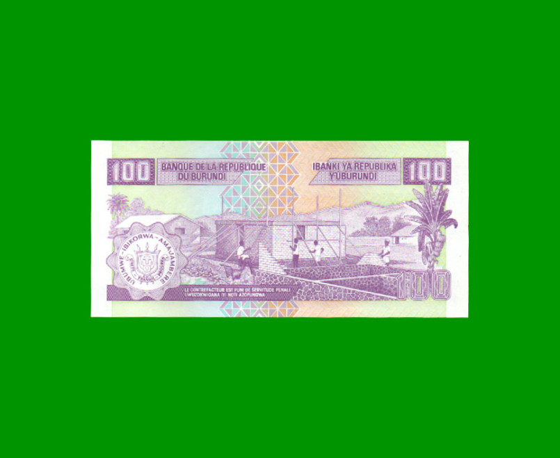 BILLETE DE BURUNDI 100 FRANCOS, PICK 37e, AÑO 2006 ESTADO SIN CIRCULAR.- - Imagen 2