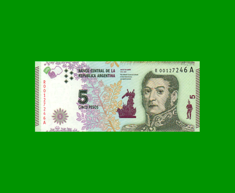 REPOSICION BILLETE CONVERTIBLE TERCER DISEÑO $ 5,00, BOT 3904, ESTADO SIN CIRCULAR.-