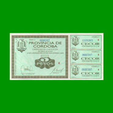 BONO REPOSICION DE CORDOBA $ 5,00, EC 260R, ESTADO SIN CIRCULAR.-