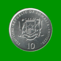 MONEDA DE SOMALIA 10 CHELIN, CONMEMORATIVA, AÑO 2000, ESTADO NUEVA.-