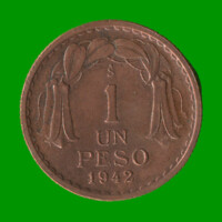 MONEDA DE CHILE 1 PESO,  AÑO 1942, ESTADO USADA.-
