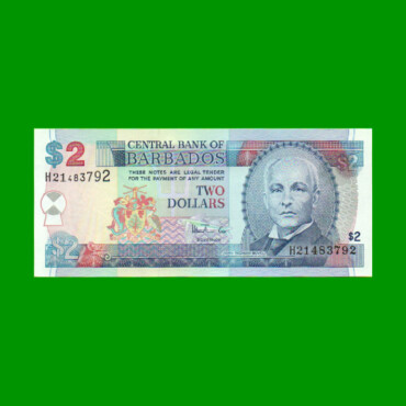 BILLETE DE BARBADOS 2 DOLARES, PICK 54b, AÑO 1999, ESTADO SIN CIRCULAR.-