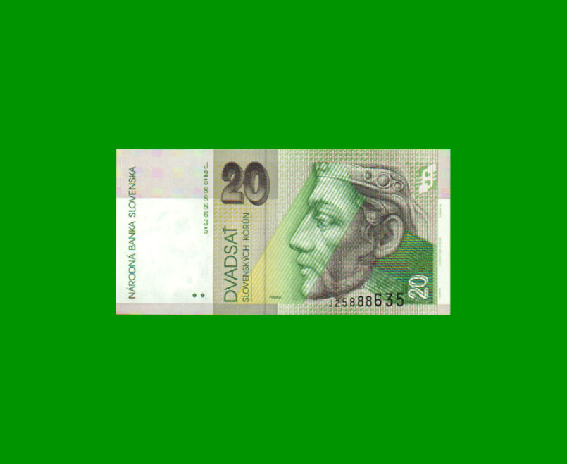 BILLETE DE ESLOVAQUIA 20 KORUN, PICK 20d, AÑO 1999, ESTADO SIN CIRCULAR.-