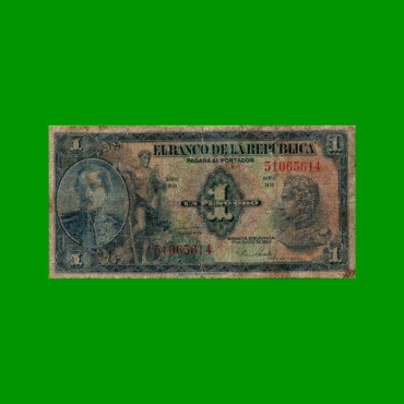 BILLETE DE COLOMBIA $ 1,00, PICK 380g, AÑO 1954, ESTADO BUENO.-