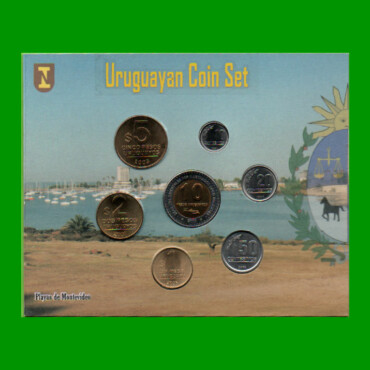 URUGUAY BLISTER DE SET DE SIETE MONEDAS, 10, 20, 50 CTVOS, 1, 2, 5 Y 10 PESOS, AÑO 1994/ 2007, ESTADO NUEVAS.-