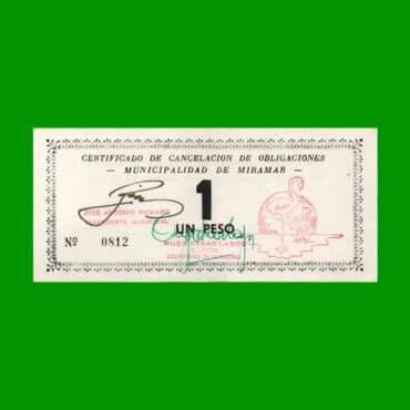 BONO MUNICIPALIDAD DE MIRAMAR DE ANSENUZA $ 1,00, AÑO EMISION 10/08/1995, ESTADO EXCELENTE+ .-