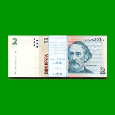 FAJO DE BILLETES DE PESOS CONVERTIBLES 2do DISEÑO $2,00, BOT 3242, PICK 352, AÑO 2013, ESTADO SIN CIRCULAR.-