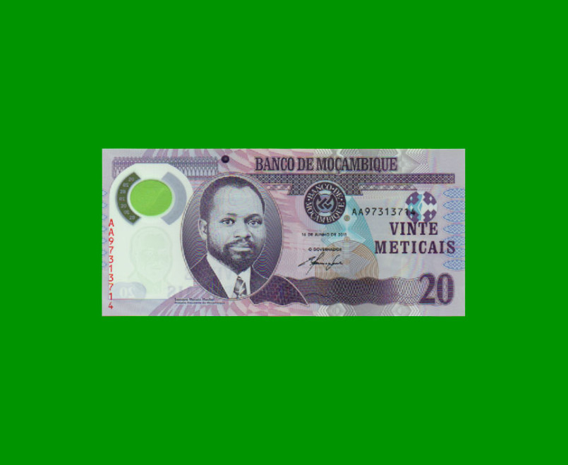 BILLETE DE MOZAMBIQUE 20 METICAIS, PICK 149, AÑO 2011 ESTADO SIN CIRCULAR.-