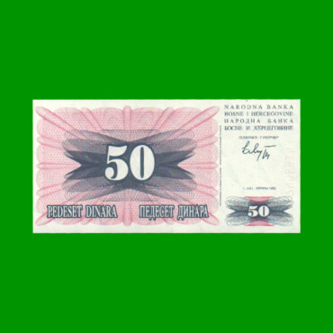 BILLETE DE BOSNIA - HERZEGOVINA 50 DINARA, PICK 12, AÑO 1992, ESTADO SIN CIRCULAR.-