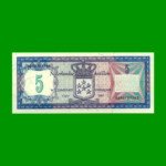 BILLETE DE ANTILLAS HOLANDESAS 5 GULDEN, PICK 15b, AÑO 1984, ESTADO SIN CIRCULAR.-