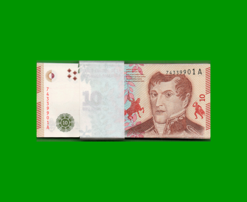 FAJO DE BILLETES PESOS 3er DISEÑO $10,00, BOT 4001, PICK NEW, AÑO 2016, ESTADO SIN CIRCULAR.-