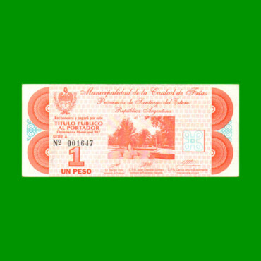 BONO DE LA MUNICIPALIDAD DE FRIAS $1,00, SERIE A, AÑO 1996, ESTADO MUY BUENO+ .-