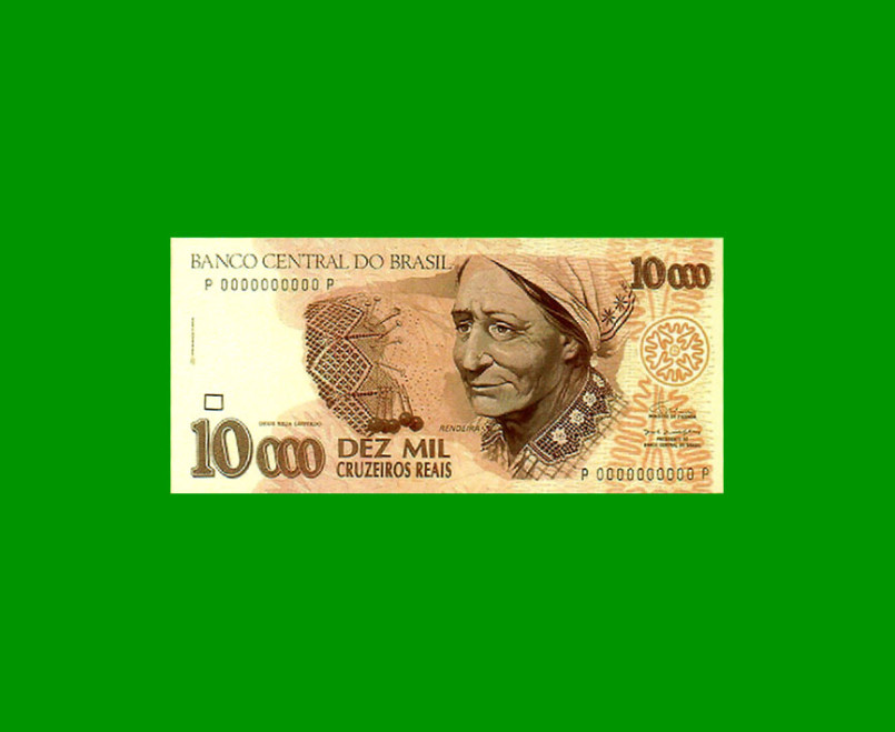 BILLETE DE BRASIL  10.000 CRUZEIROS, FASCIMIL, AÑO 1993, RENDEIRA, ESTADO SIN CIRCULAR.-