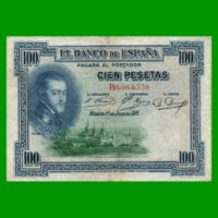 BILLETE DE ESPAÑA 100 PESETAS, PICK 69a, AÑO 1925, ESTADO BUENO+ .-