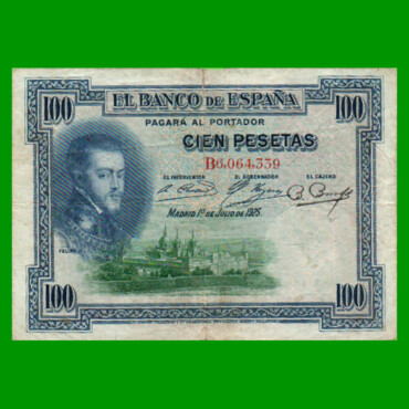 BILLETE DE ESPAÑA 100 PESETAS, PICK 69a, AÑO 1925, ESTADO BUENO+ .-