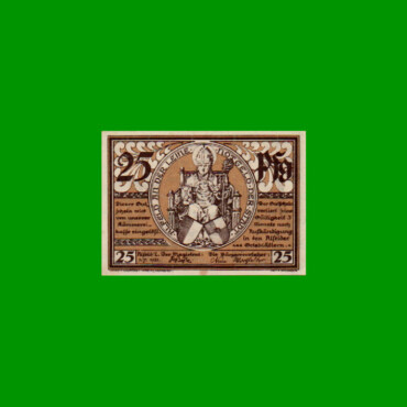 BILLETE DE ALEMANIA NOTGELD CIUDAD DE ALFELD 25 CENTAVOS, M. M. 11.1, ESTADO EXCELENTE+ .-