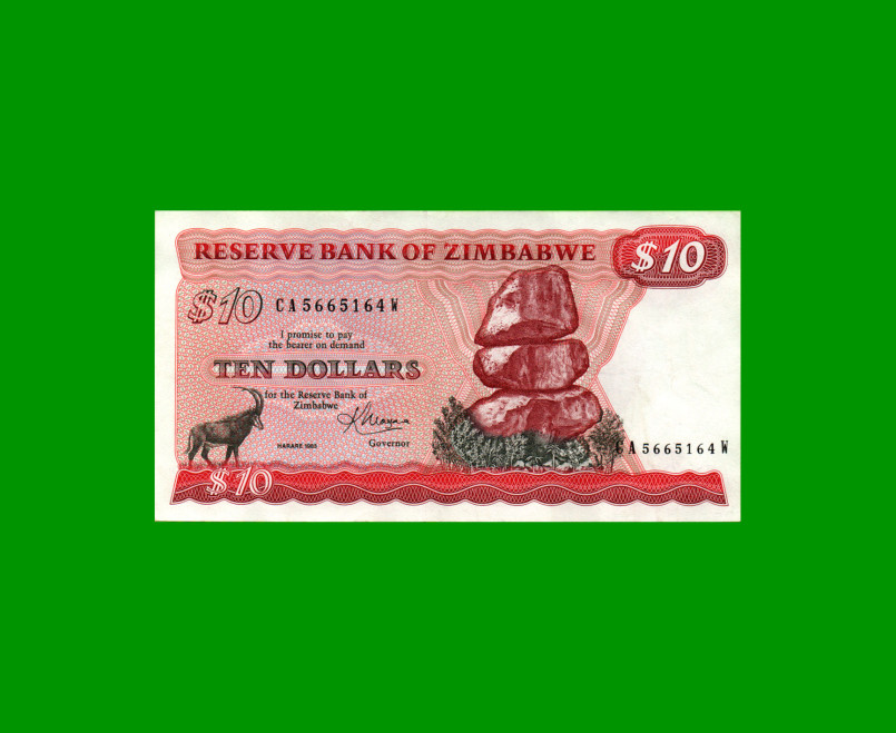 BILLETE DE ZIMBABWE 10 DOLARES, PICK 3d, ESTADO EXCELENTE.-