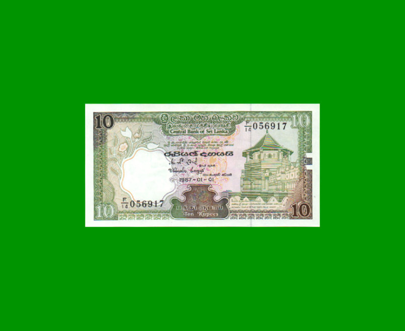 BILLETE DE SRI LANKA 10 RUPIAS, PICK 96a, AÑO 1987, ESTADO SIN CIRCULAR.-