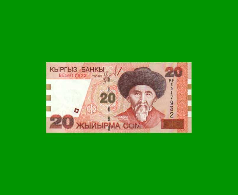 BILLETE DE KYRGISTAN 20 SOM, PICK 19, AÑO 2002, ESTADO SIN CIRCULAR.-