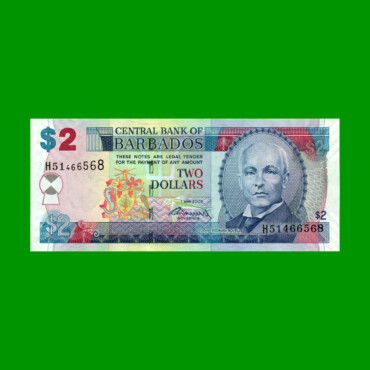 BILLETE DE BARBADOS 2 DOLARES, PICK 66, AÑO 2007, ESTADO SIN CIRCULAR.-