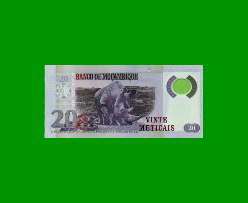 BILLETE DE MOZAMBIQUE 20 METICAIS, PICK 149, AÑO 2011 ESTADO SIN CIRCULAR.- - Imagen 2