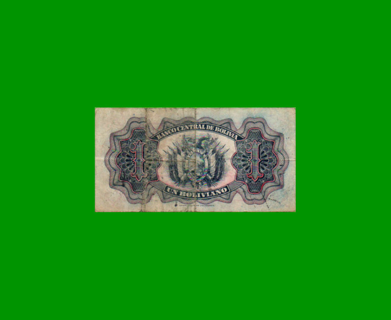 BILLETE DE BOLIVIA 1 BOLIVIANO, PICK 128, AÑO 1928, ESTADO BUENO.- - Imagen 2