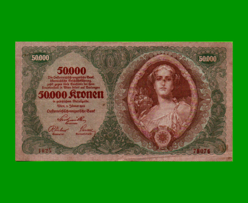 BILLETE DE AUSTRIA 50.000 CORONAS, PICK 80, AÑO 1922 (1919), ESTADO  MUY BUENO- .-