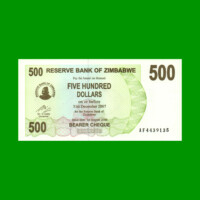 BILLETE DE ZIMBABWE 500 DOLARES, PICK 43, ESTADO SIN CIRCULAR.-